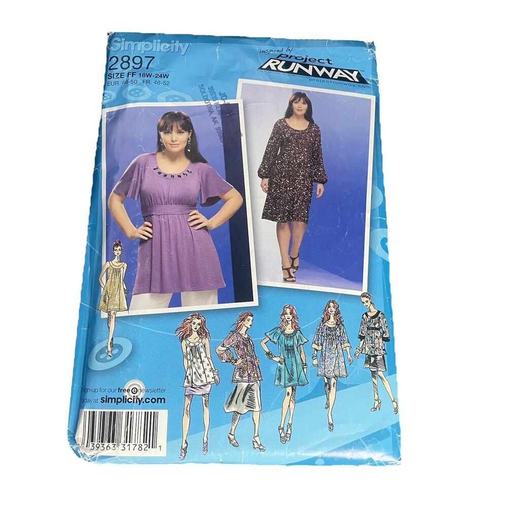 Simplicity 2897 Women's Petite Dress Tunic UNCUT 18W - 24W Project Runway